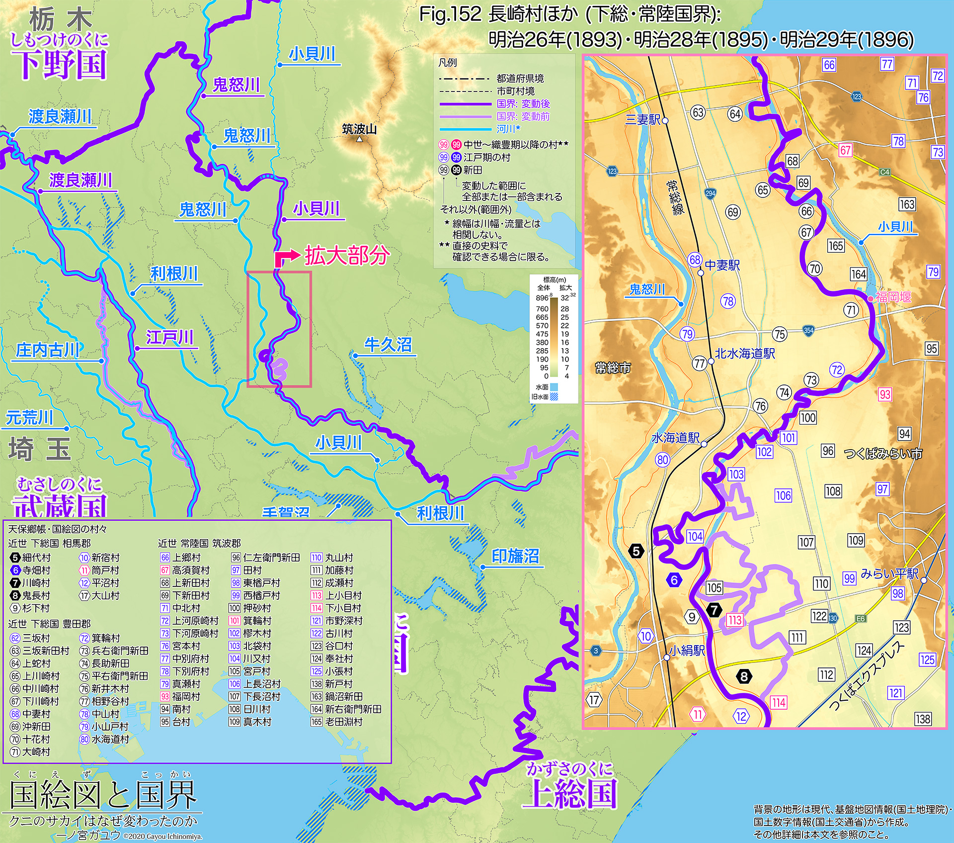 Fig.152 長崎村ほか (下総・常陸国界): 明治26年(1893)・明治28年(1895)・明治29年(1896)