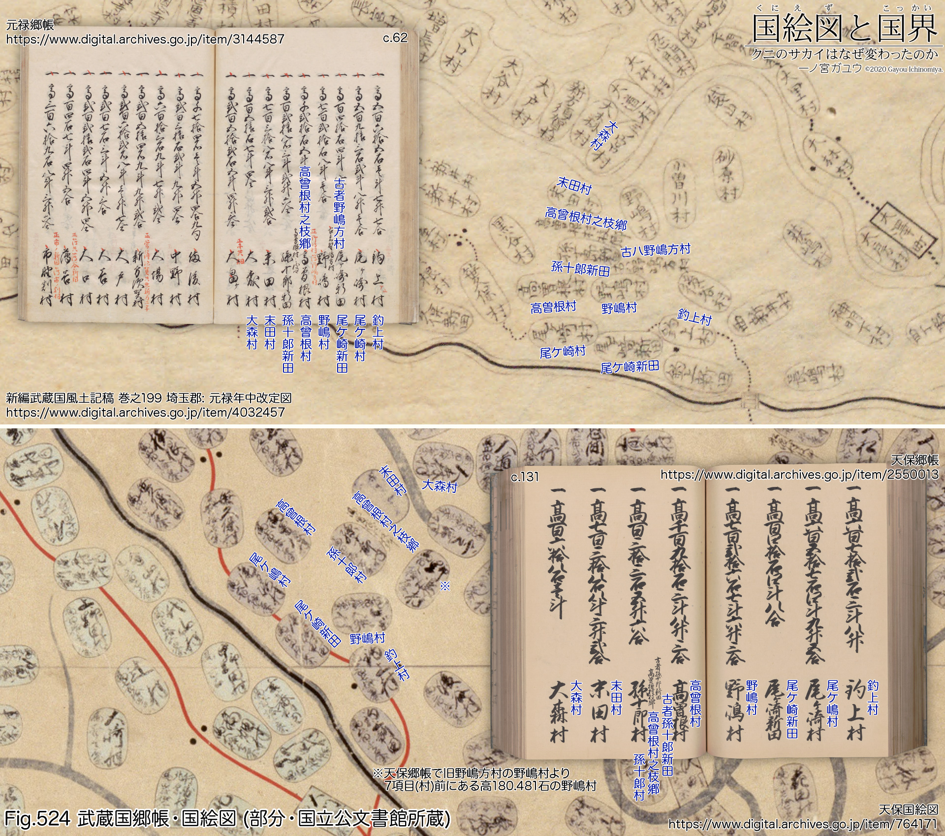 Fig.524: 武蔵国郷帳・国絵図 (部分・国立公文書館所蔵)